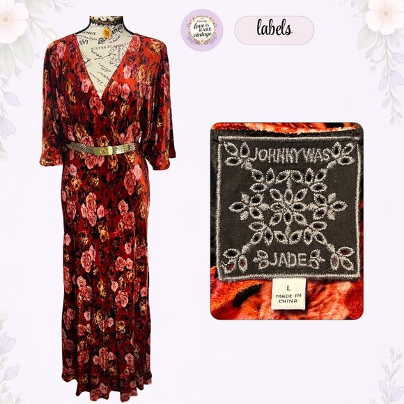 Johnny Was Floral Velvet Maxi Dress • Size L - Picture 6 of 7